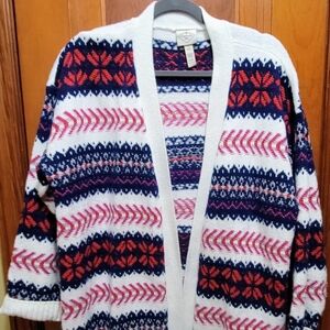 St. John's Bay Navy and Red Patterned Cardigan